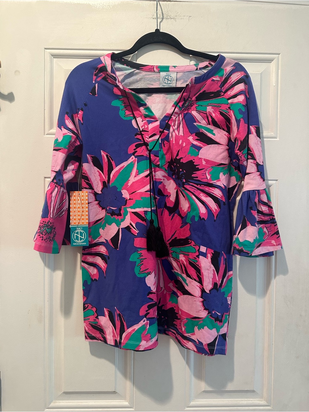 Tracy Negoshian Purple Floral V-Neck Tunic New!